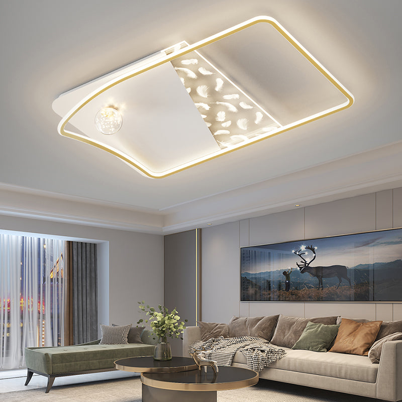 Geometry Shape LED Feather Ceiling Lamp Modern Iron 3 Lights Flush Mount for Living Room