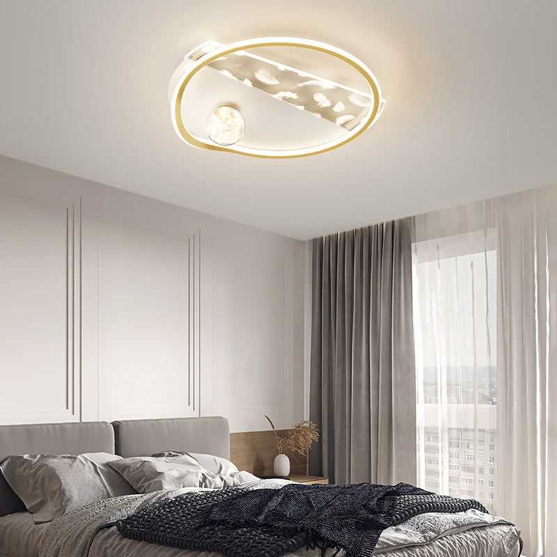 Geometry Shape LED Feather Ceiling Lamp Modern Iron 3 Lights Flush Mount for Living Room