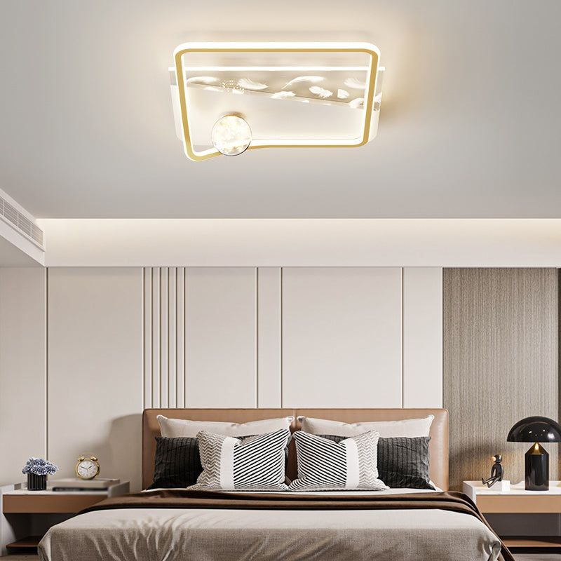 Geometry Shape LED Feather Ceiling Lamp Modern Iron 3 Lights Flush Mount for Living Room