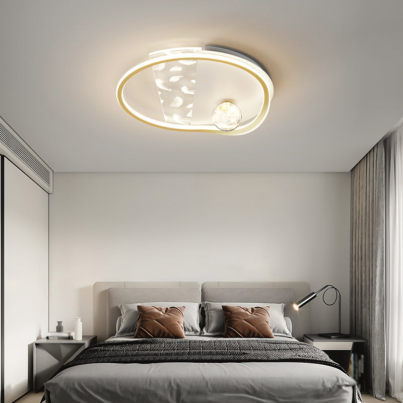 Geometry Shape LED Feather Ceiling Lamp Modern Iron 3 Lights Flush Mount for Living Room