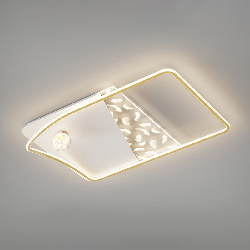 Geometry Shape LED Feather Ceiling Lamp Modern Iron 3 Lights Flush Mount for Living Room