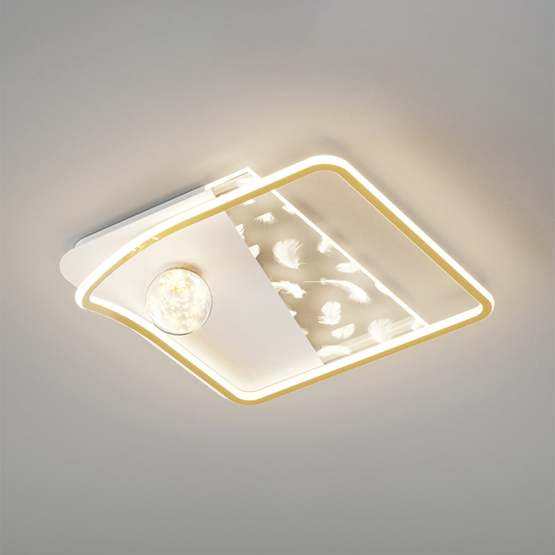 Geometry Shape LED Feather Ceiling Lamp Modern Iron 3 Lights Flush Mount for Living Room