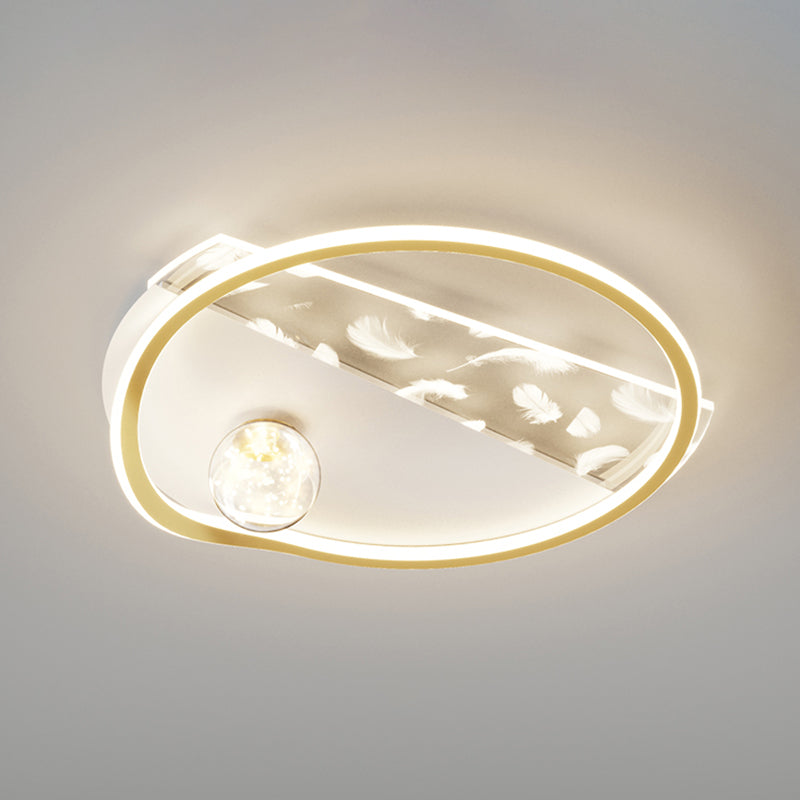 Geometry Shape LED Feather Ceiling Lamp Modern Iron 3 Lights Flush Mount for Living Room