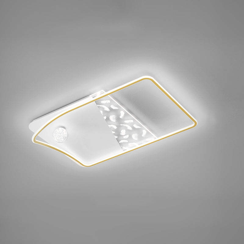 Geometry Shape LED Feather Ceiling Lamp Modern Iron 3 Lights Flush Mount for Living Room