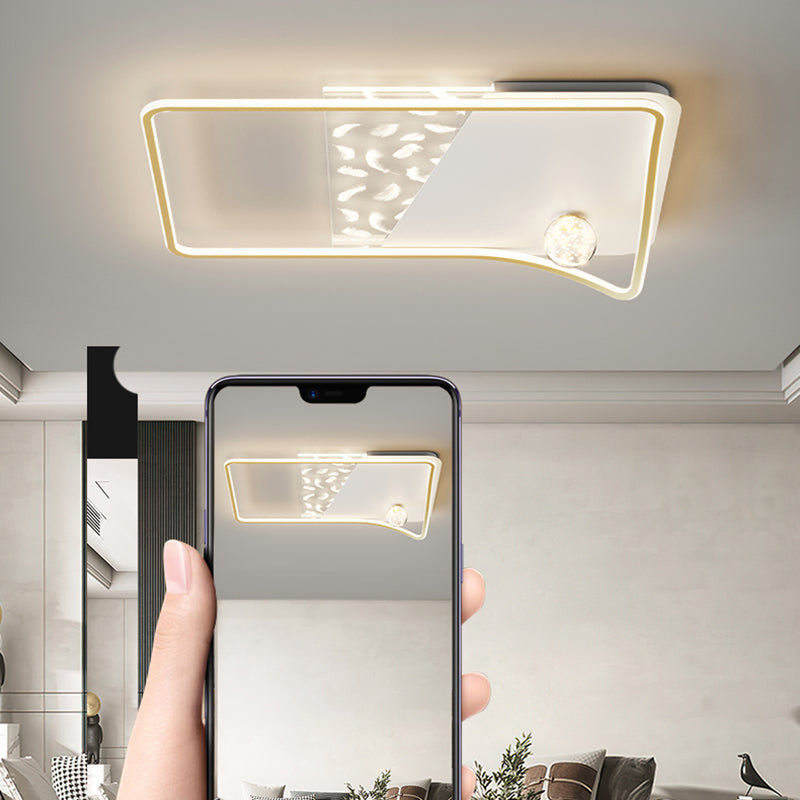 Geometry Shape LED Feather Ceiling Lamp Modern Iron 3 Lights Flush Mount for Living Room