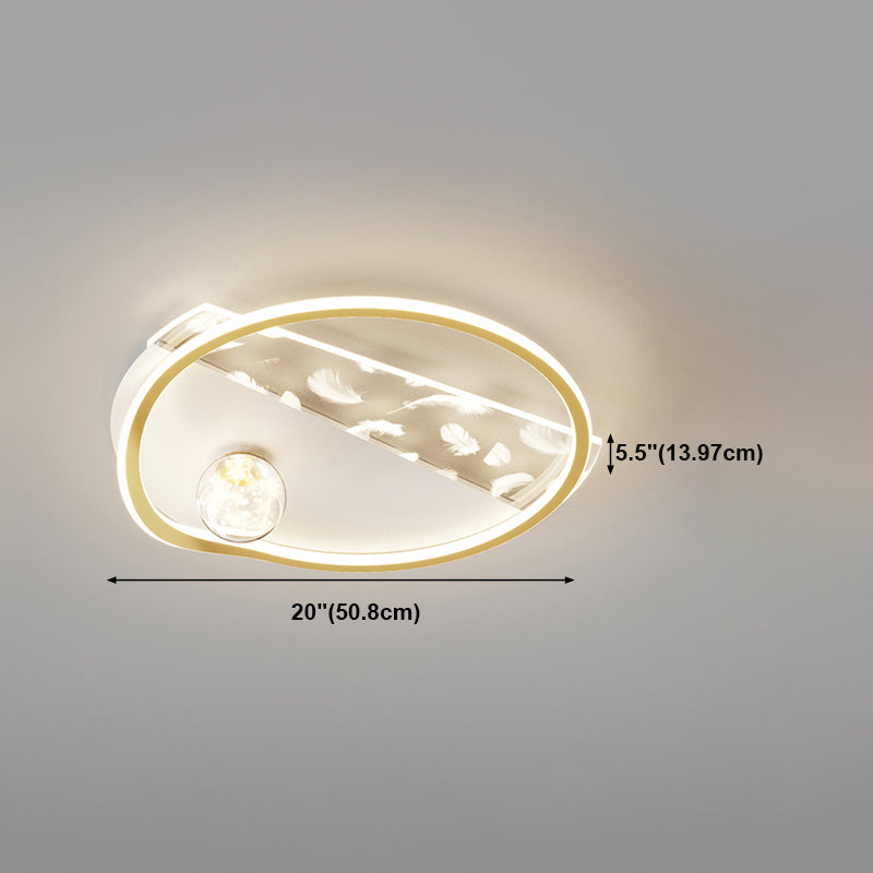 Geometry Shape LED Feather Ceiling Lamp Modern Iron 3 Lights Flush Mount for Living Room