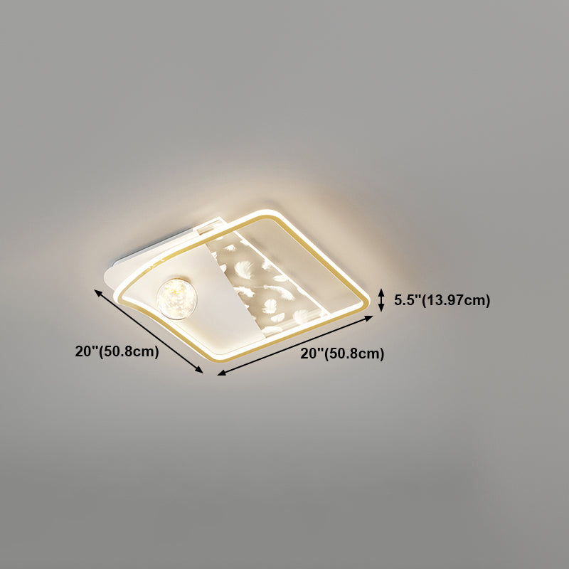 Geometry Shape LED Feather Ceiling Lamp Modern Iron 3 Lights Flush Mount for Living Room