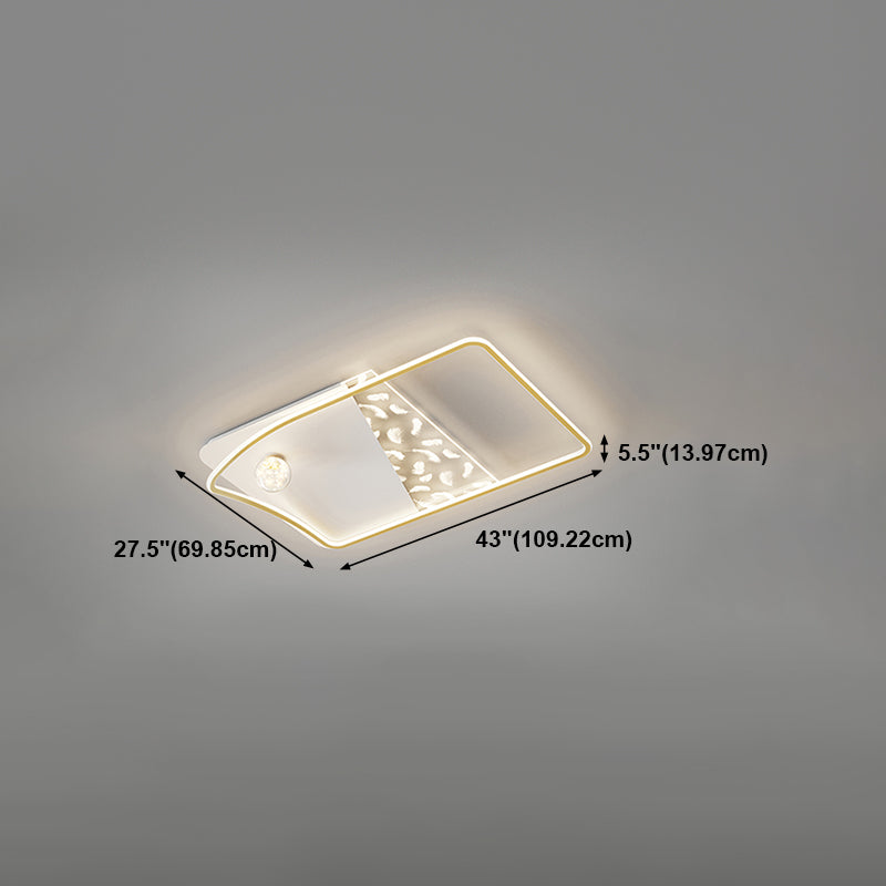 Geometry Shape LED Feather Ceiling Lamp Modern Iron 3 Lights Flush Mount for Living Room