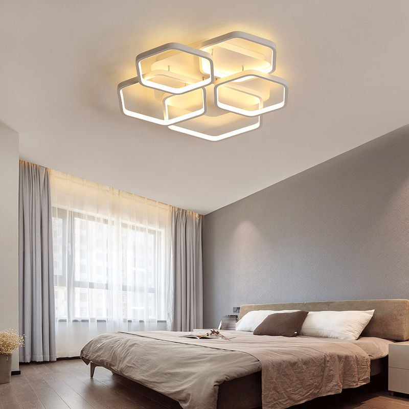 Luminaire encastré hexagonal moderne en métal, plafonnier encastré en blanc