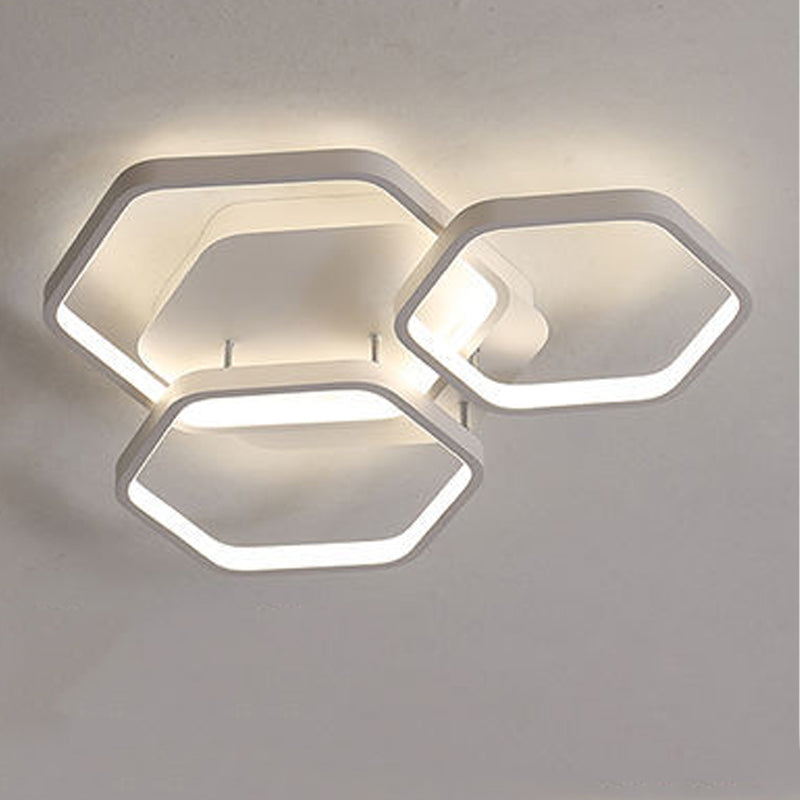 Luminaire encastré hexagonal moderne en métal, plafonnier encastré en blanc