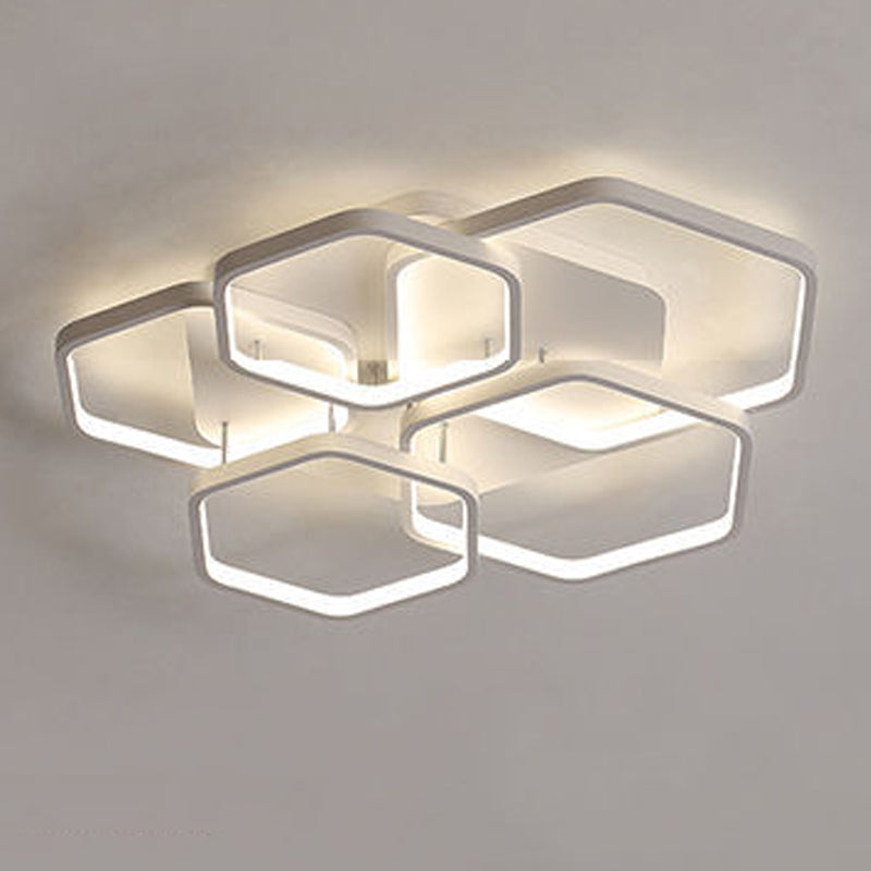 Luminaire encastré hexagonal moderne en métal, plafonnier encastré en blanc