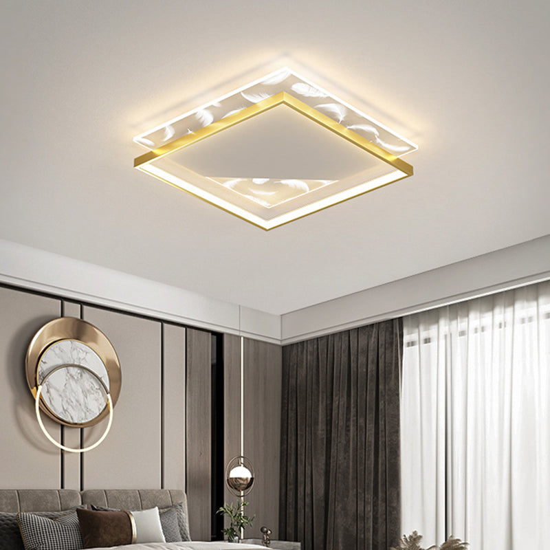 Contemporary Squared Flush Light Fixture Metal 2-Light Flush Mount Ceiling Light