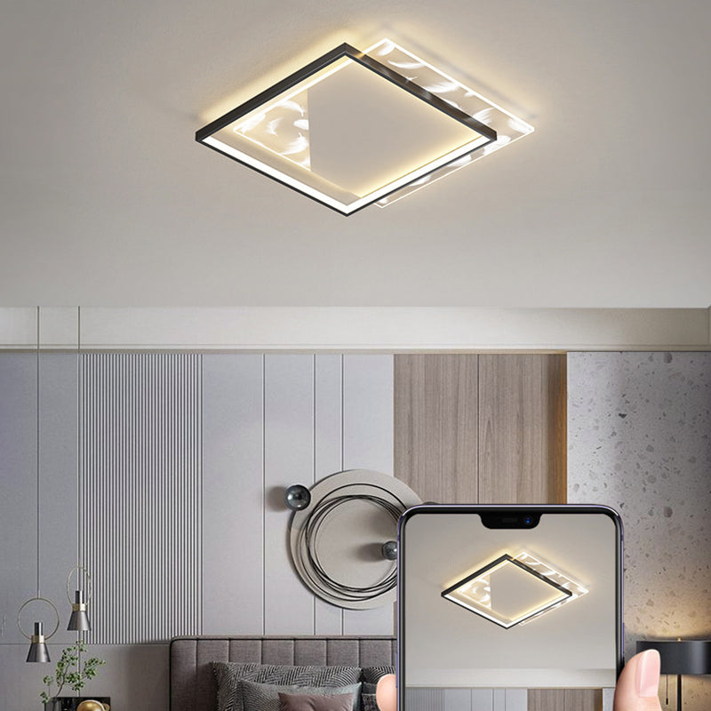 Contemporary Squared Flush Light Fixture Metal 2-Light Flush Mount Ceiling Light