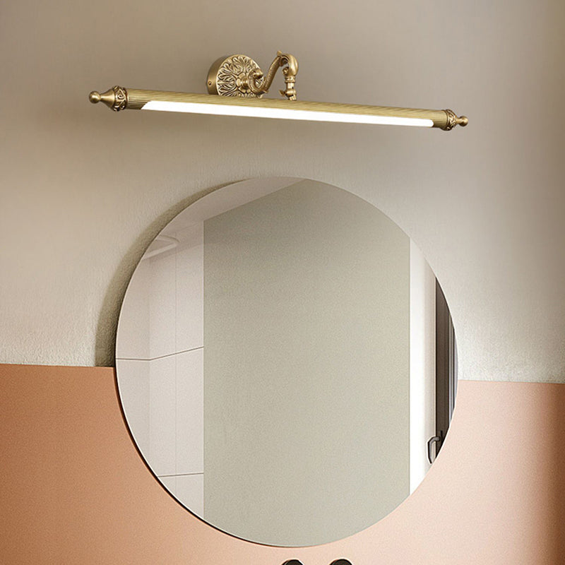 Linear Shape Metal Wall Sconce Modern Style 1-Light Mirror Wall Mounted Light in Brass