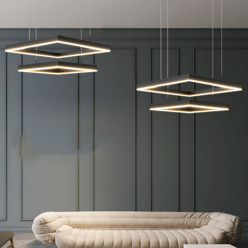 Luces colgantes colgantes de aluminio lámparas de colgación negras modernas de 2 niveles para sala de estar