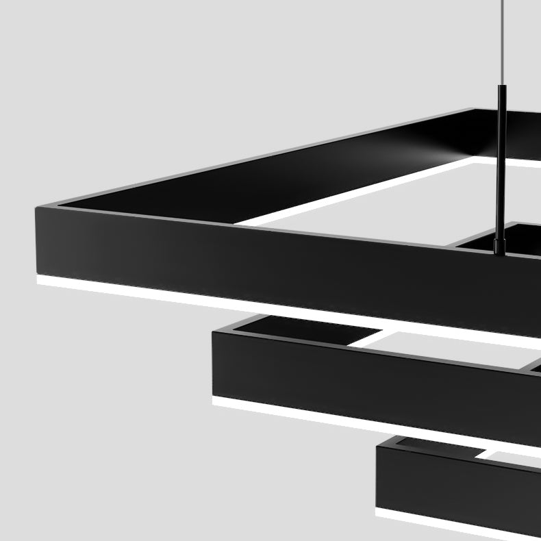 Luces colgantes colgantes de aluminio lámparas de colgación negras modernas de 2 niveles para sala de estar