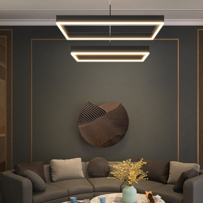 Luces colgantes colgantes de aluminio lámparas de colgación negras modernas de 2 niveles para sala de estar