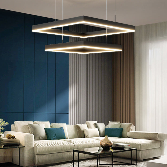 Luces colgantes colgantes de aluminio lámparas de colgación negras modernas de 2 niveles para sala de estar