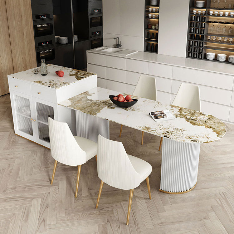 Sintered Stone Dining Table Traditional Luxury Dining Table with Double Pedestal Base