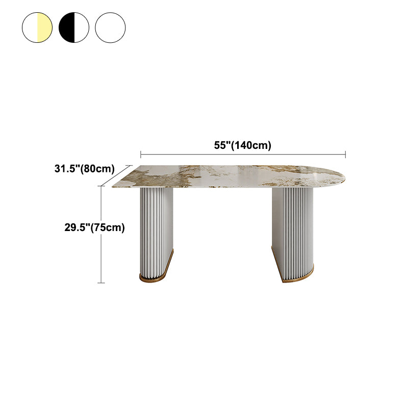 Sintered Stone Dining Table Traditional Luxury Dining Table with Double Pedestal Base