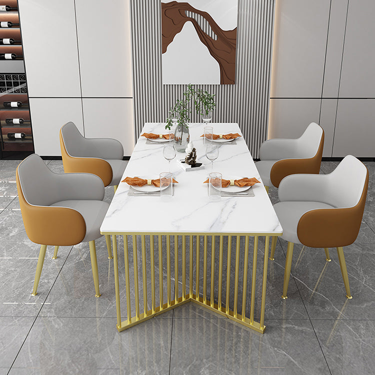 Mesa de comedor de piedra sinterizada Mesa de comedor rectangular de lujo tradicional con marco dorado