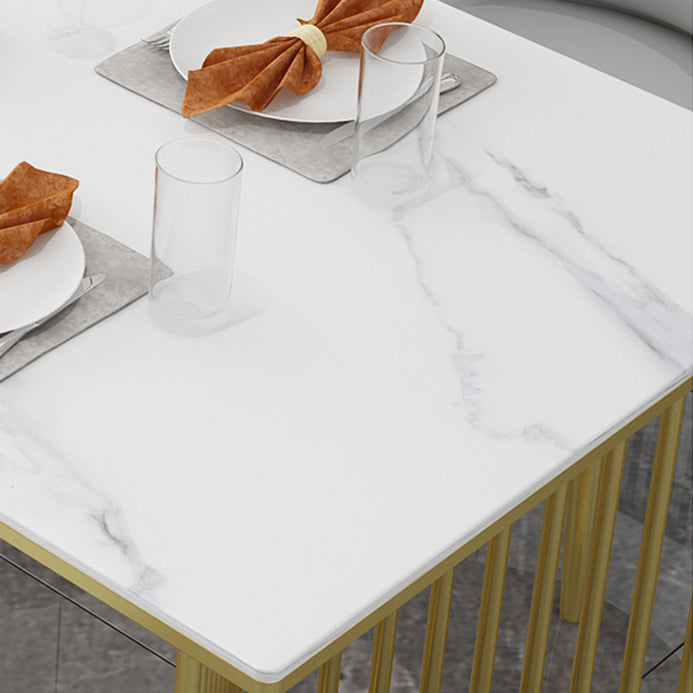 Mesa de comedor de piedra sinterizada Mesa de comedor rectangular de lujo tradicional con marco dorado