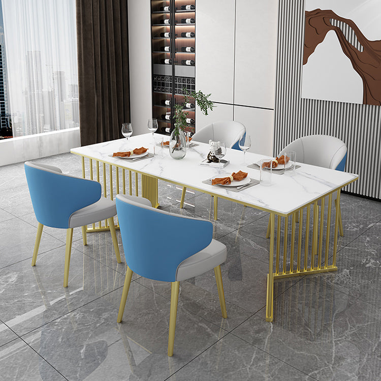 Mesa de comedor de piedra sinterizada Mesa de comedor rectangular de lujo tradicional con marco dorado