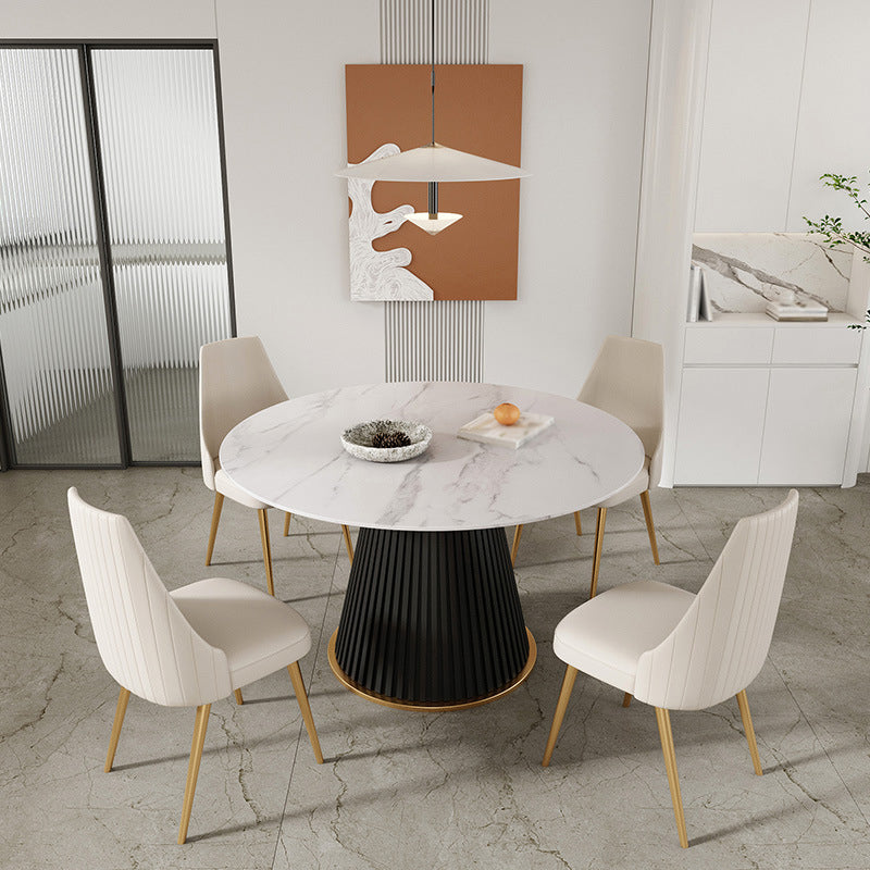 Traditional Luxury Dining Table Round Sintered Stone Pedestal Dining Table