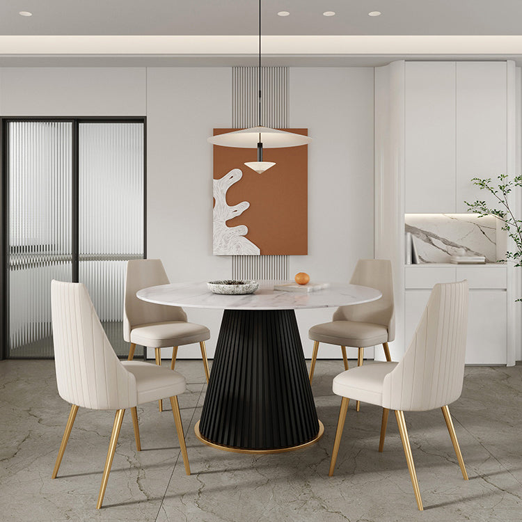 Traditional Luxury Dining Table Round Sintered Stone Pedestal Dining Table