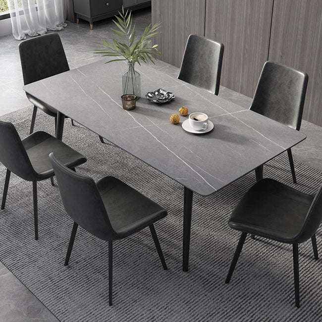 Industrial Style Dining Table Rectangle Sintered Stone 4 Legs Table with Black Frame