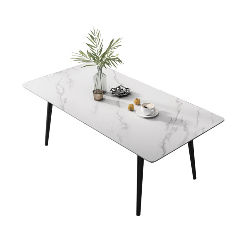 Industrial Style Dining Table Rectangle Sintered Stone 4 Legs Table with Black Frame