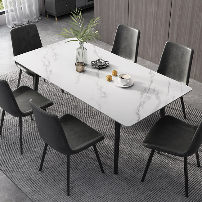 Industrial Style Dining Table Rectangle Sintered Stone 4 Legs Table with Black Frame