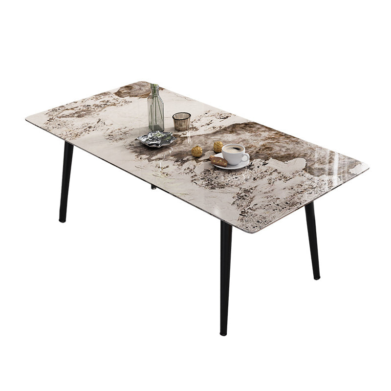 Industrial Style Dining Table Rectangle Sintered Stone 4 Legs Table with Black Frame