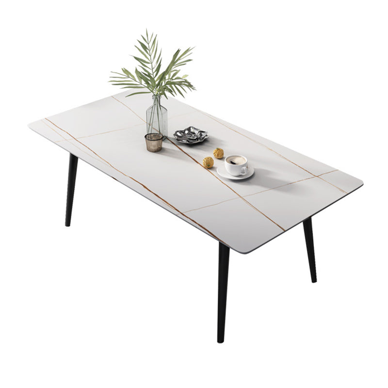 Industrial Style Dining Table Rectangle Sintered Stone 4 Legs Table with Black Frame