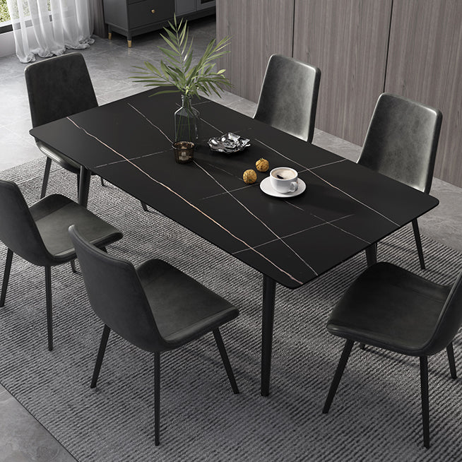 Industrial Style Dining Table Rectangle Sintered Stone 4 Legs Table with Black Frame