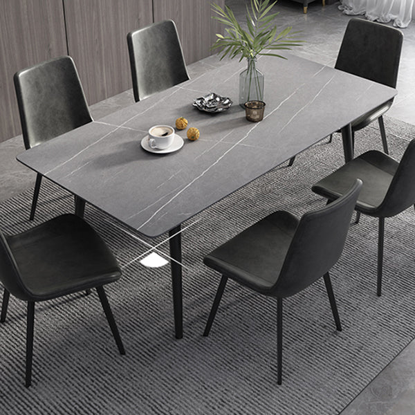 Industrial Style Dining Table Rectangle Sintered Stone 4 Legs Table with Black Frame