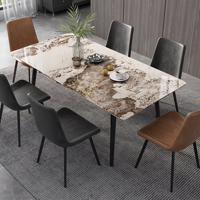 Industrial Style Dining Table Rectangle Sintered Stone 4 Legs Table with Black Frame