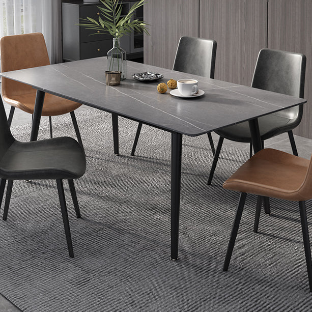 Industrial Style Dining Table Rectangle Sintered Stone 4 Legs Table with Black Frame