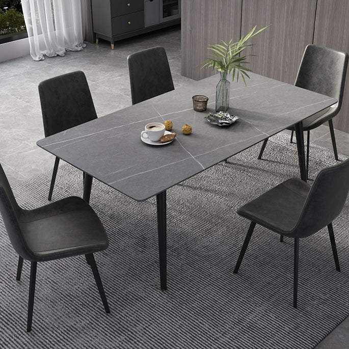 Industrial Style Dining Table Rectangle Sintered Stone 4 Legs Table with Black Frame
