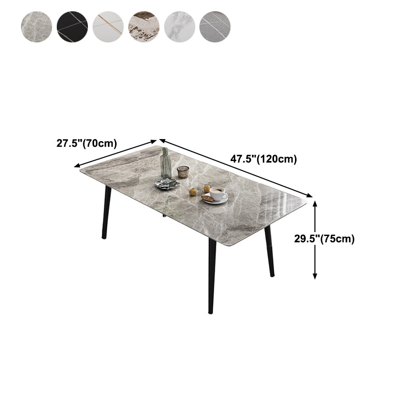 Industrial Style Dining Table Rectangle Sintered Stone 4 Legs Table with Black Frame