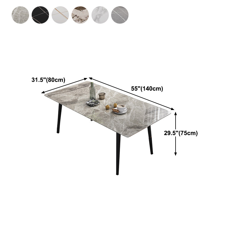 Industrial Style Dining Table Rectangle Sintered Stone 4 Legs Table with Black Frame