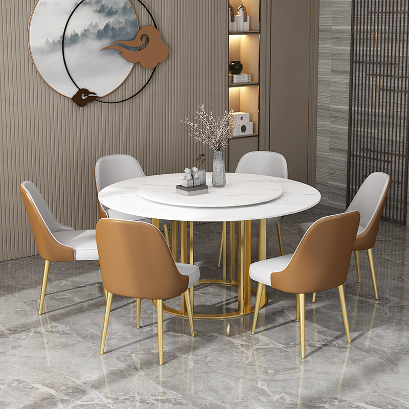 Round Sintered Stone Dining Table Traditional Luxury Dining Table with Gold Base
