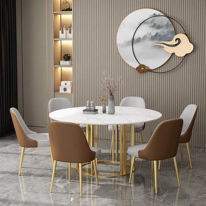 Round Sintered Stone Dining Table Traditional Luxury Dining Table with Gold Base