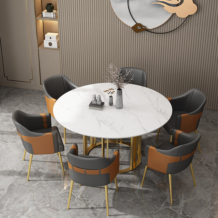 Round Sintered Stone Dining Table Traditional Luxury Dining Table with Gold Base