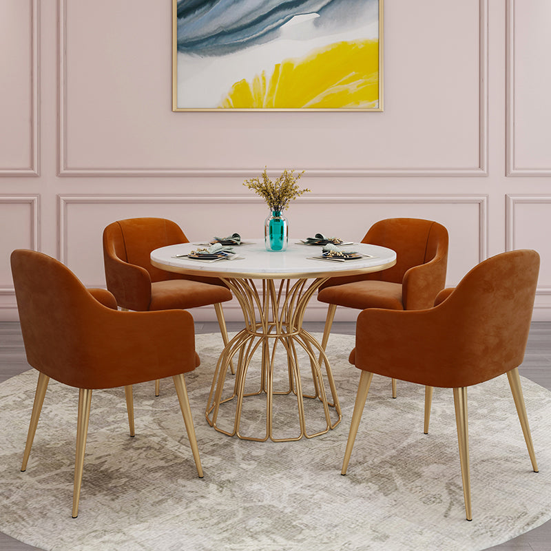 Metal Traditional Luxury Round Table Sintered Stone Top Table with Pedestal Base