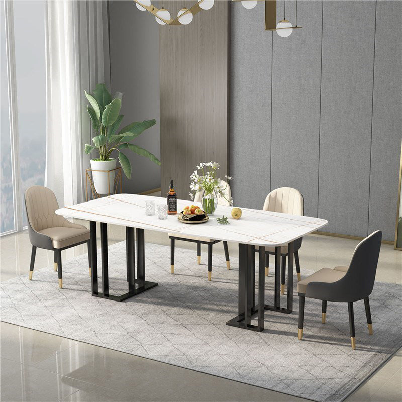 Mesa de lujo de doble pedestal rectángulo Mesa fija sinterizada para la cocina