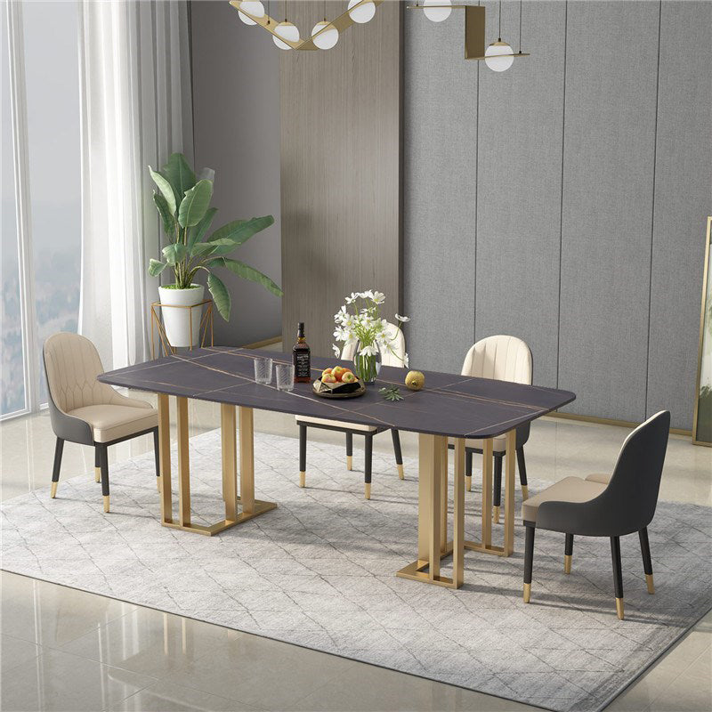Mesa de lujo de doble pedestal rectángulo Mesa fija sinterizada para la cocina