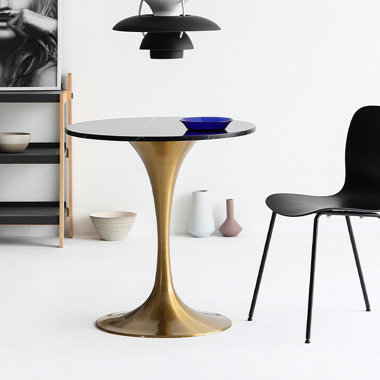 Metal Modern Round Dining Table Marble Top Indoor Table with Tulip Base