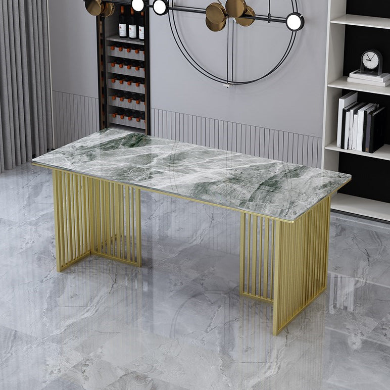Mesa de comedor de piedra sinterizada de lujo Mesa de interior rectángulo con base de pedestal doble