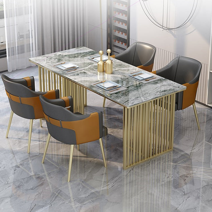 Mesa de comedor de piedra sinterizada de lujo Mesa de interior rectángulo con base de pedestal doble